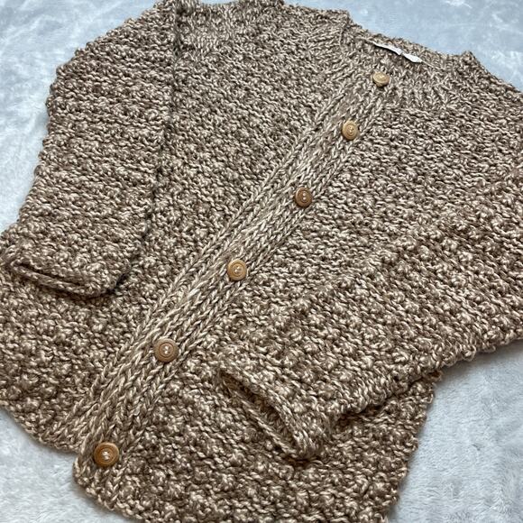 Vintage Express Cardigan Sweater Womens M Marled Brown Chunky Button Up Pockets - Picture 1 of 8